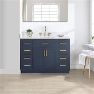 Pemberly Row 48&quot Wood Vanity in Royal Blue with Composite Stone Top no Mirror