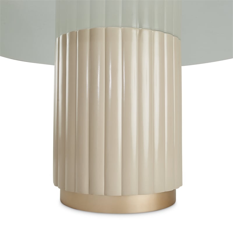 Pemberly Row Contemporary Round Glass Dining Table - Chardonnay