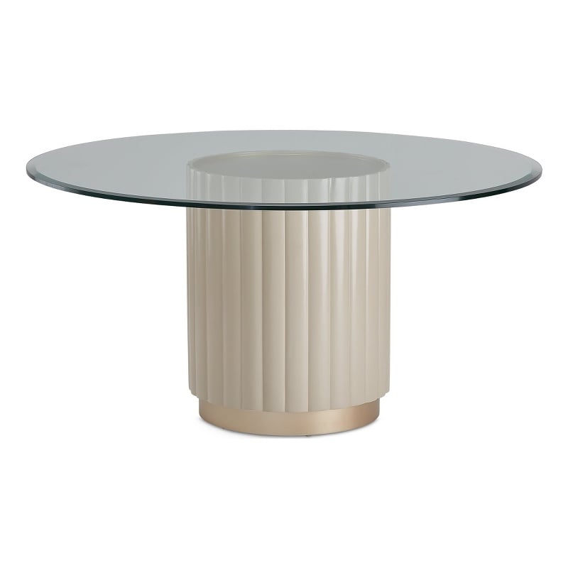 Pemberly Row Contemporary Round Glass Dining Table - Chardonnay