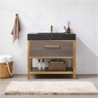 Pemberly Row Single Sink Bath Vanity - Suleiman Oak w/ Black Sintered Stone Top