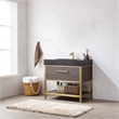 Pemberly Row Single Sink Bath Vanity - Suleiman Oak w/ Black Sintered Stone Top