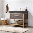 Pemberly Row Single Sink Bath Vanity - Suleiman Oak w/ Black Sintered Stone Top