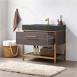 Pemberly Row Single Sink Bath Vanity - Suleiman Oak w/ Black Sintered Stone Top