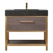 Pemberly Row Single Sink Bath Vanity - Suleiman Oak w/ Black Sintered Stone Top