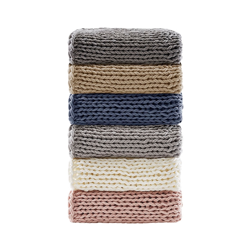 Pemberly Row Chunky Double Knit Contemporary Fabric Handmade Throw in Tan