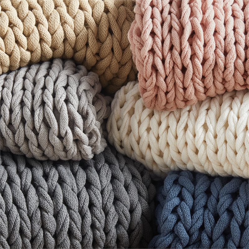 Pemberly Row Chunky Double Knit Contemporary Fabric Handmade Throw in Tan