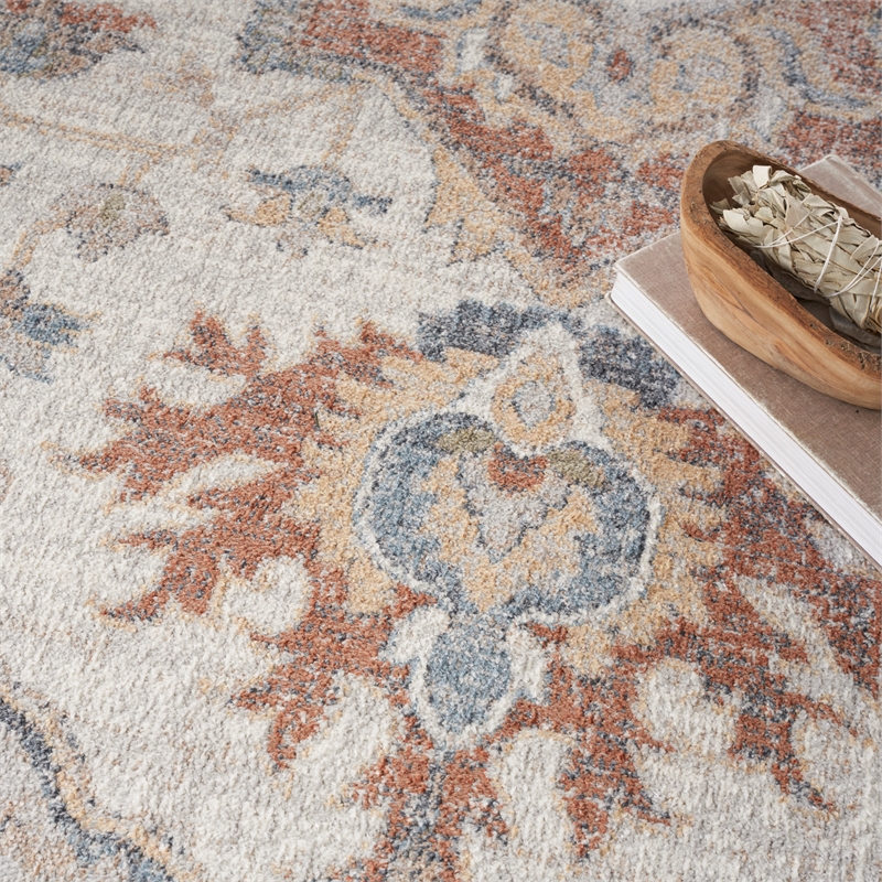 Pemberly Row Machine Washable Fabric 9'x12' Gray Multi-Color Vintage Indoor Rug