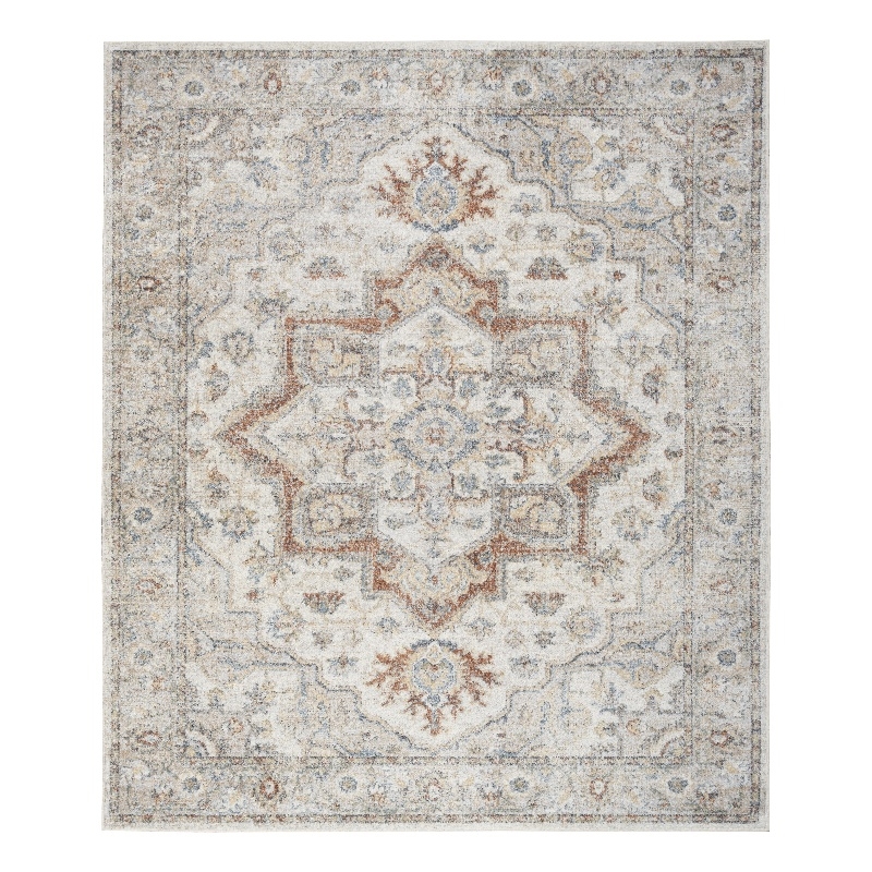 Pemberly Row Machine Washable Fabric 9'x12' Gray Multi-Color Vintage Indoor Rug