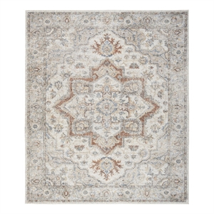 Pemberly Row Machine Washable Fabric 9'x12' Gray Multi-Color Vintage Indoor Rug