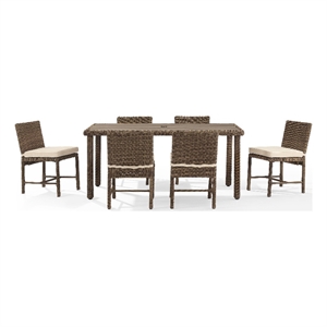 Pemberly Row 7-Piece Outdoor Wicker/Rattan Dining Set in Sand