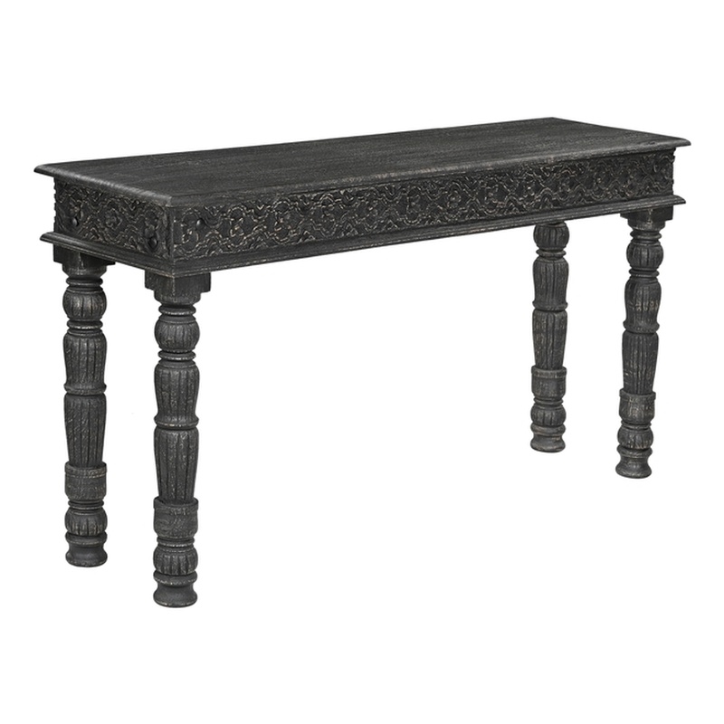 Pemberly Row Modern Carved Solid Wood Console Table in Black