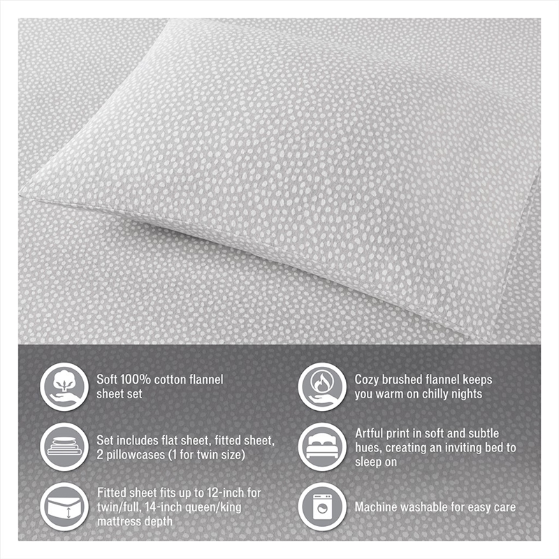 Pemberly Row Modern Flannel Sheet Set in Tan/Blue Snowflakes King