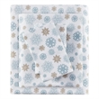 Pemberly Row Modern Flannel Sheet Set in Tan/Blue Snowflakes King