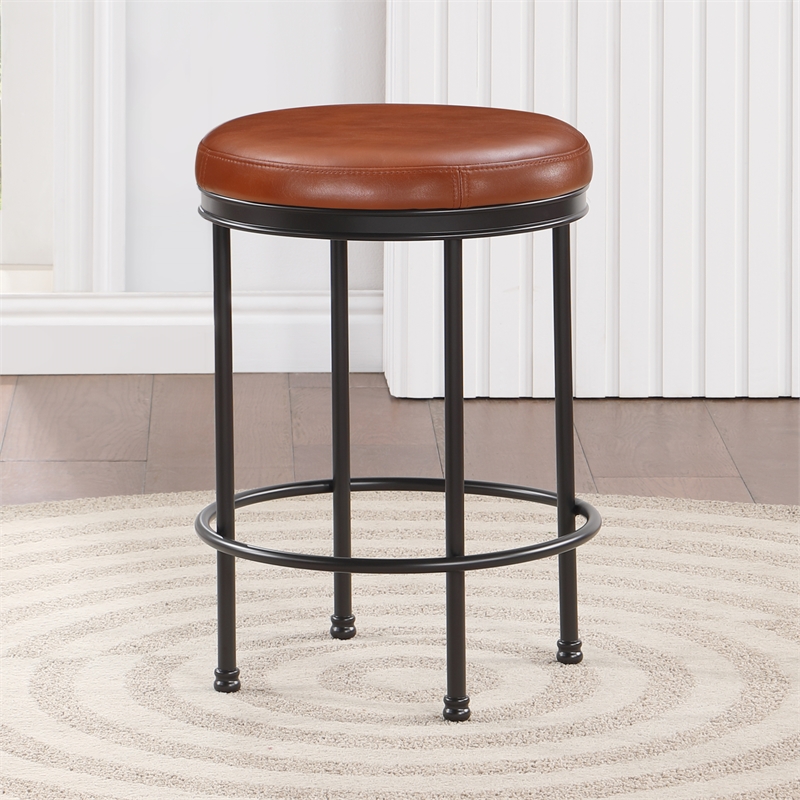 Pemberly Row Caramel Faux Leather and Metal Backless Counter Height Stool