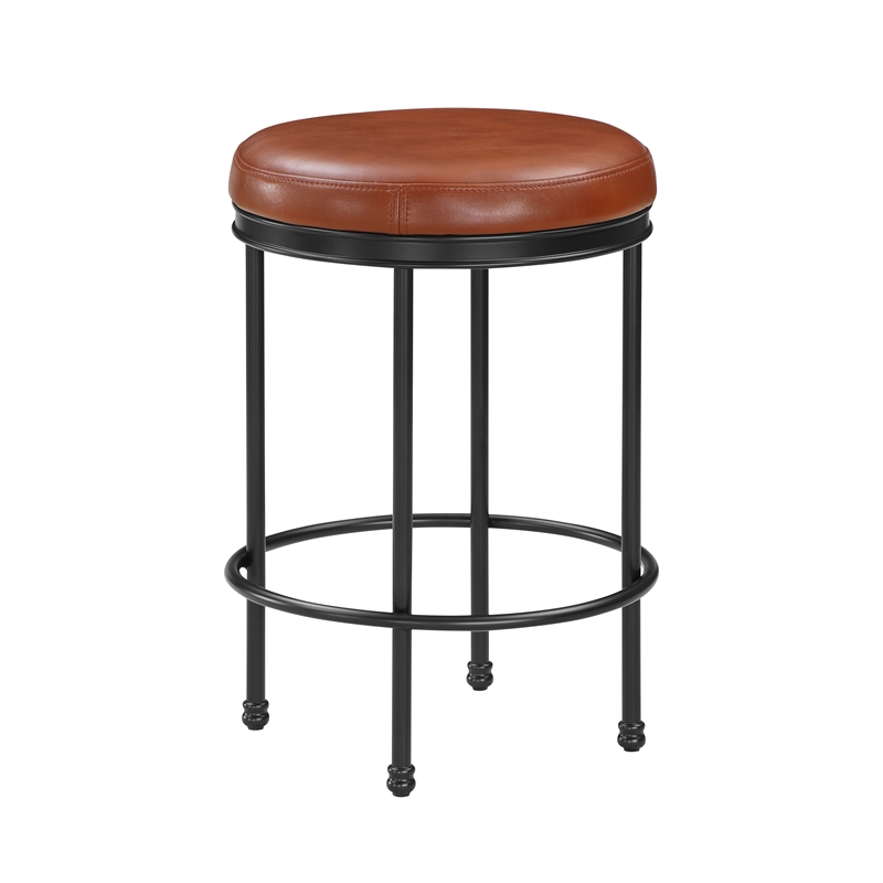 Pemberly Row Caramel Faux Leather and Metal Backless Counter Height Stool
