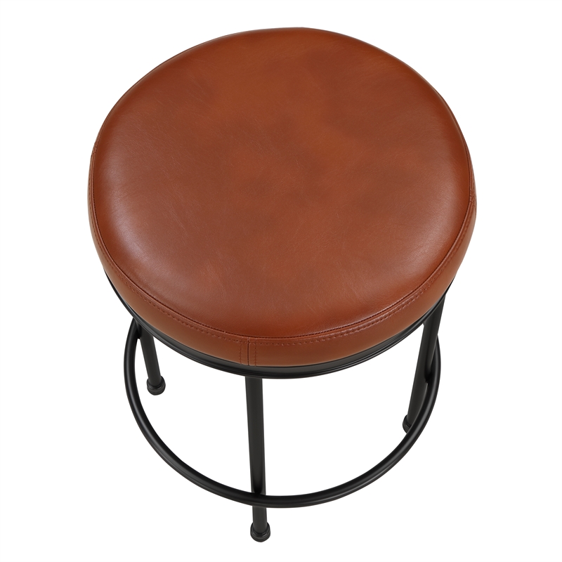 Pemberly Row Caramel Faux Leather and Metal Backless Counter Height Stool