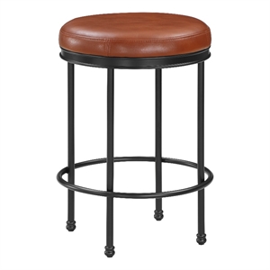 Pemberly Row Caramel Faux Leather and Metal Backless Counter Height Stool