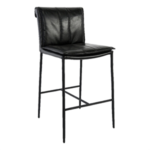 Pemberly Row 26&quot Leather & Wrought Iron Counter Stool in Black