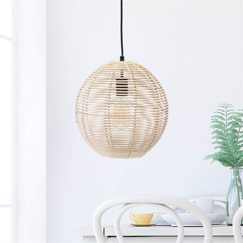 Pemberly Row Modern / Contemporary Natural Tan Wicker Globe Pendant