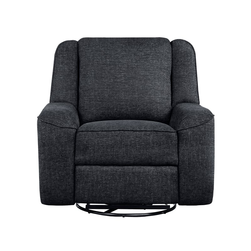 Pemberly Row Chenille Upholstered Swivel Reclining Chair in Ebony