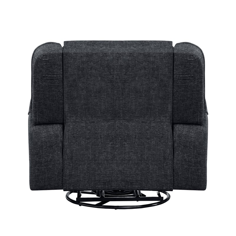 Pemberly Row Chenille Upholstered Swivel Reclining Chair in Ebony