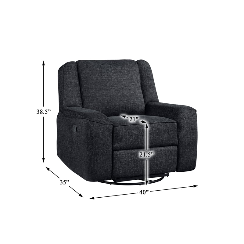 Pemberly Row Chenille Upholstered Swivel Reclining Chair in Ebony