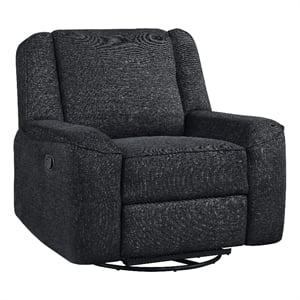 Pemberly Row Chenille Upholstered Swivel Reclining Chair in Ebony