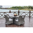 Pemberly Row Patio 5Pcs Gray Round Aluminum Rattan Outdoor Dining Set w/ Chairs