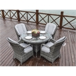 Pemberly Row Patio 5Pcs Gray Round Aluminum Rattan Outdoor Dining Set w/ Chairs