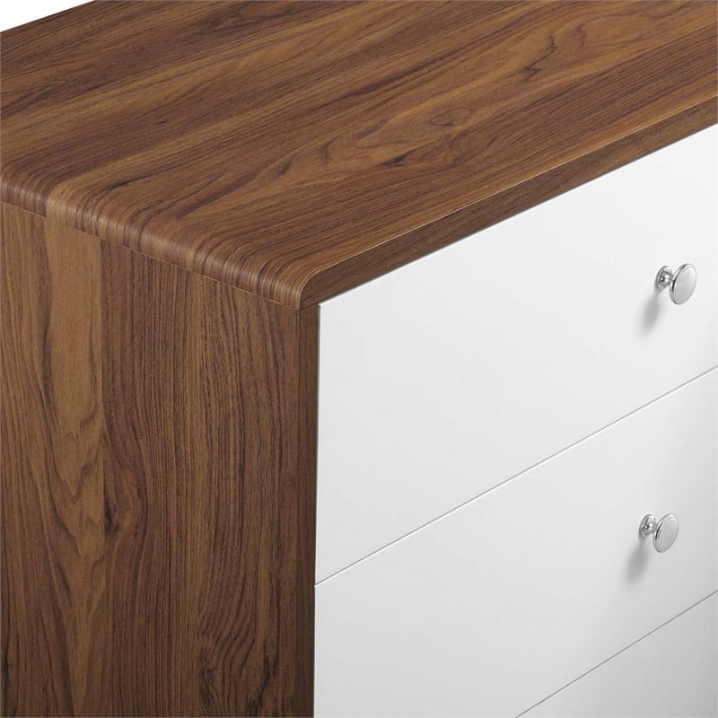 Pemberly Row 4-Drawer Particleboard Wood Chest in Walnut/White
