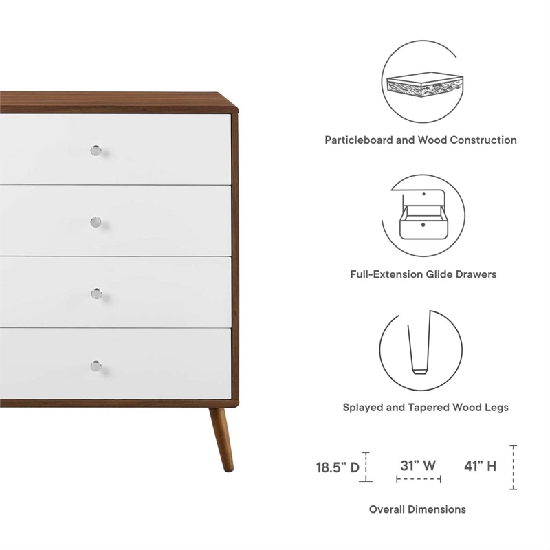 Pemberly Row 4-Drawer Particleboard Wood Chest in Walnut/White