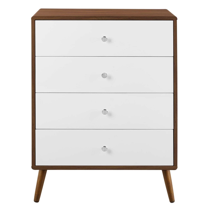 Pemberly Row 4-Drawer Particleboard Wood Chest in Walnut/White
