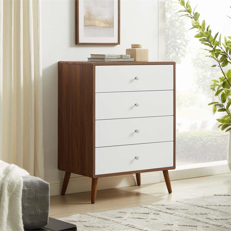 Pemberly Row 4-Drawer Particleboard Wood Chest in Walnut/White