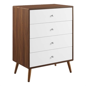 Pemberly Row 4-Drawer Particleboard Wood Chest in Walnut/White
