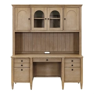 Pemberly Row Modern Wood Credenza and Hutch Wood Office Desk Hutch Light Brown