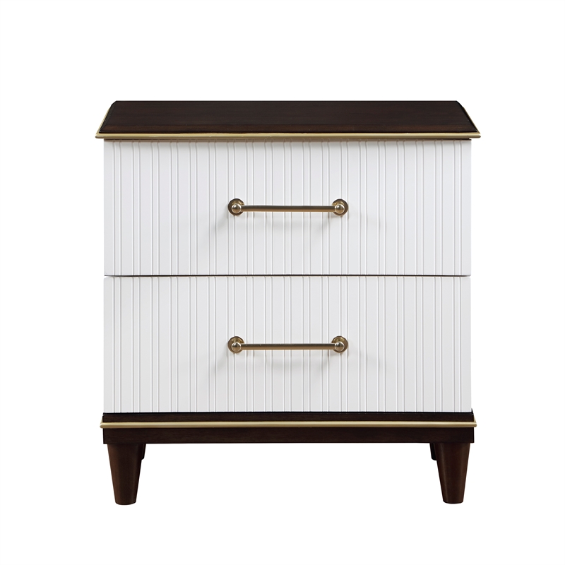 Pemberly Row Wood Nightstand in 2-Tone with Gold Trim (White & Cherry)