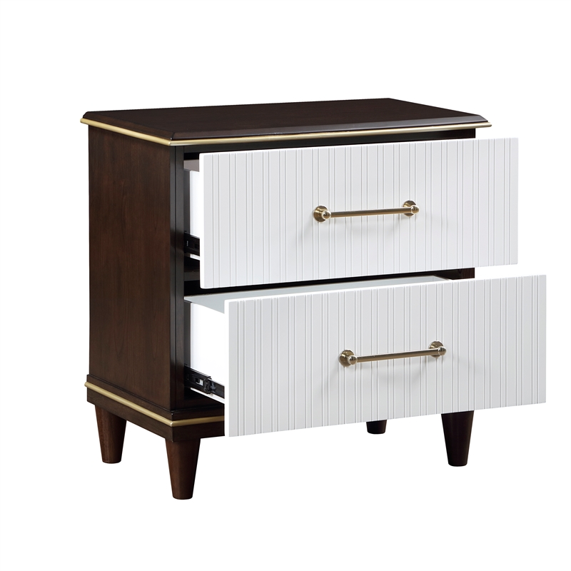 Pemberly Row Wood Nightstand in 2-Tone with Gold Trim (White & Cherry)