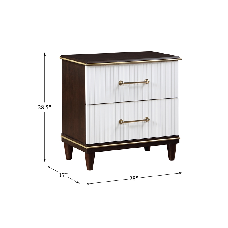 Pemberly Row Wood Nightstand in 2-Tone with Gold Trim (White & Cherry)
