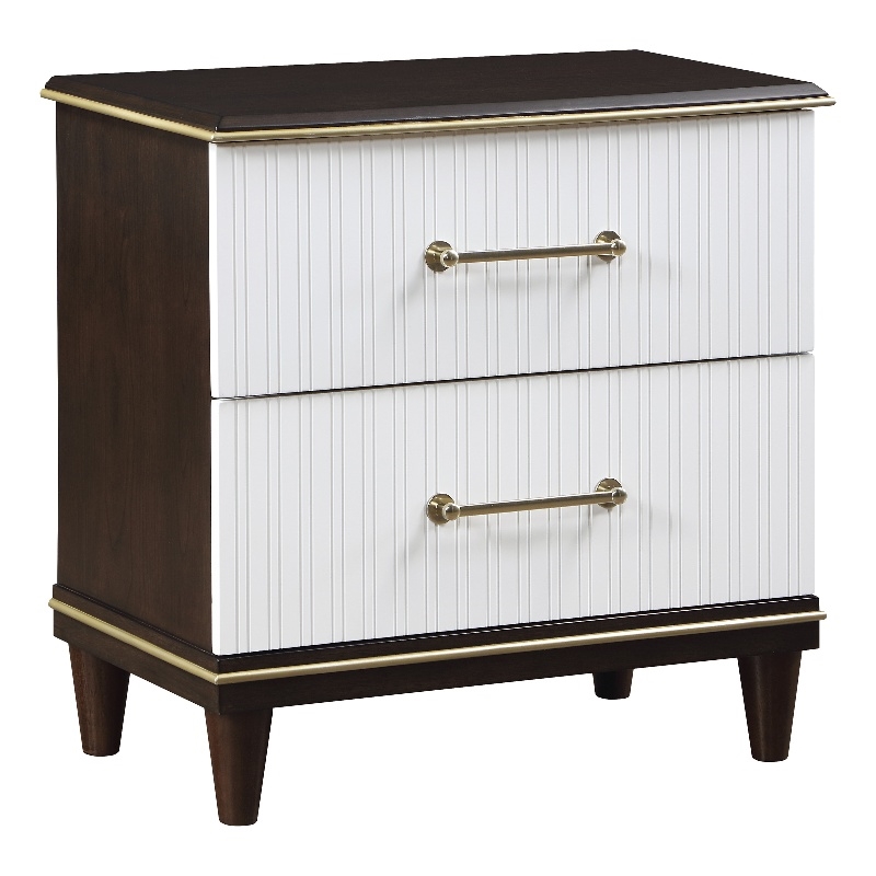 Pemberly Row Wood Nightstand in 2-Tone with Gold Trim (White & Cherry)
