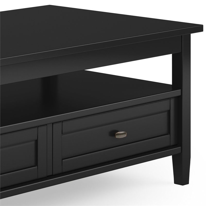 Pemberly Row Warm Shaker Rectangle Transitional Solid Wood Coffee Table in Black