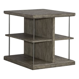 Pemberly Row Modern City Scape Wood End Table in Burnished Beige