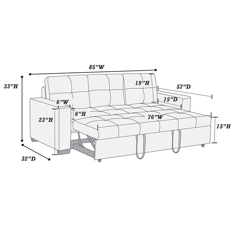 Pemberly Row Contemporary Faux Leather Convertible Sofa in Black