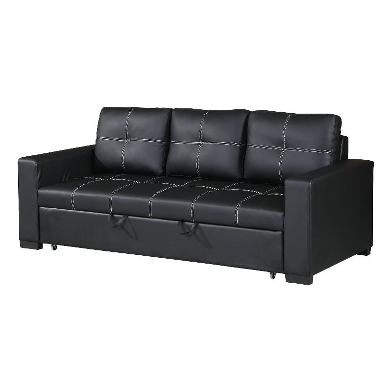 Pemberly Row Contemporary Faux Leather Convertible Sofa in Black
