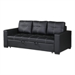 Pemberly Row Contemporary Faux Leather Convertible Sofa in Black