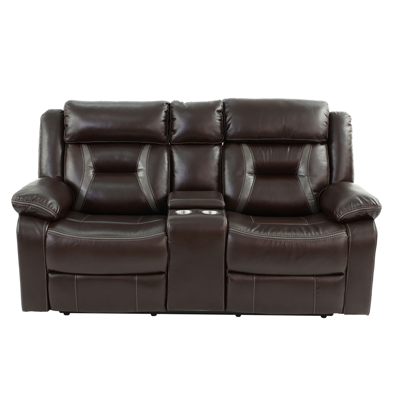 Pemberly Row Gel Leatherette Loveseat Recliner in Dark Brown