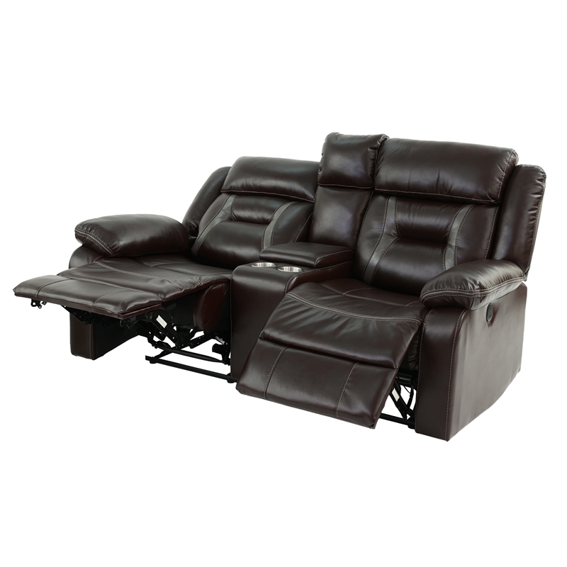 Pemberly Row Gel Leatherette Loveseat Recliner in Dark Brown