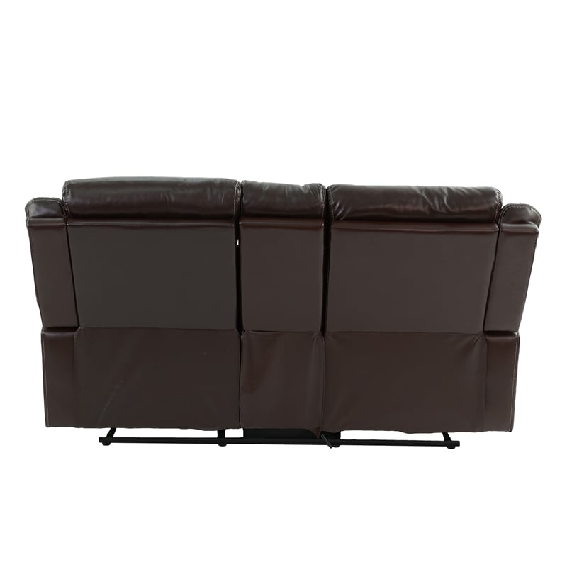 Pemberly Row Gel Leatherette Loveseat Recliner in Dark Brown