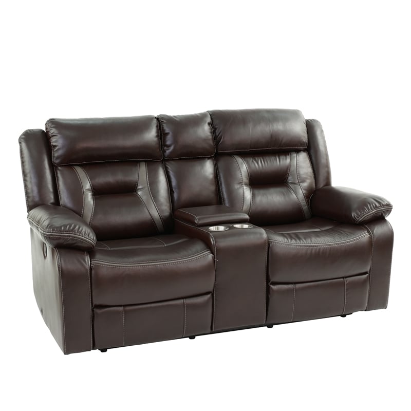 Pemberly Row Gel Leatherette Loveseat Recliner in Dark Brown