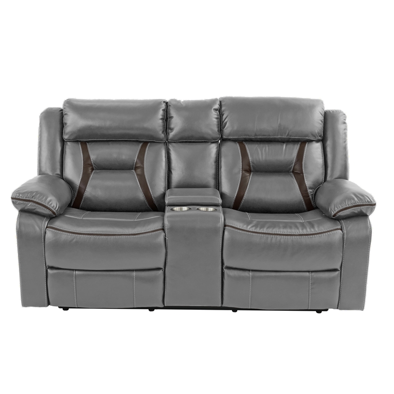 Pemberly Row Two Seater Gel Leatherette Loveseat Recliner in Gray