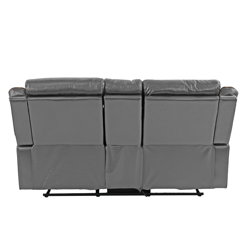 Pemberly Row Two Seater Gel Leatherette Loveseat Recliner in Gray